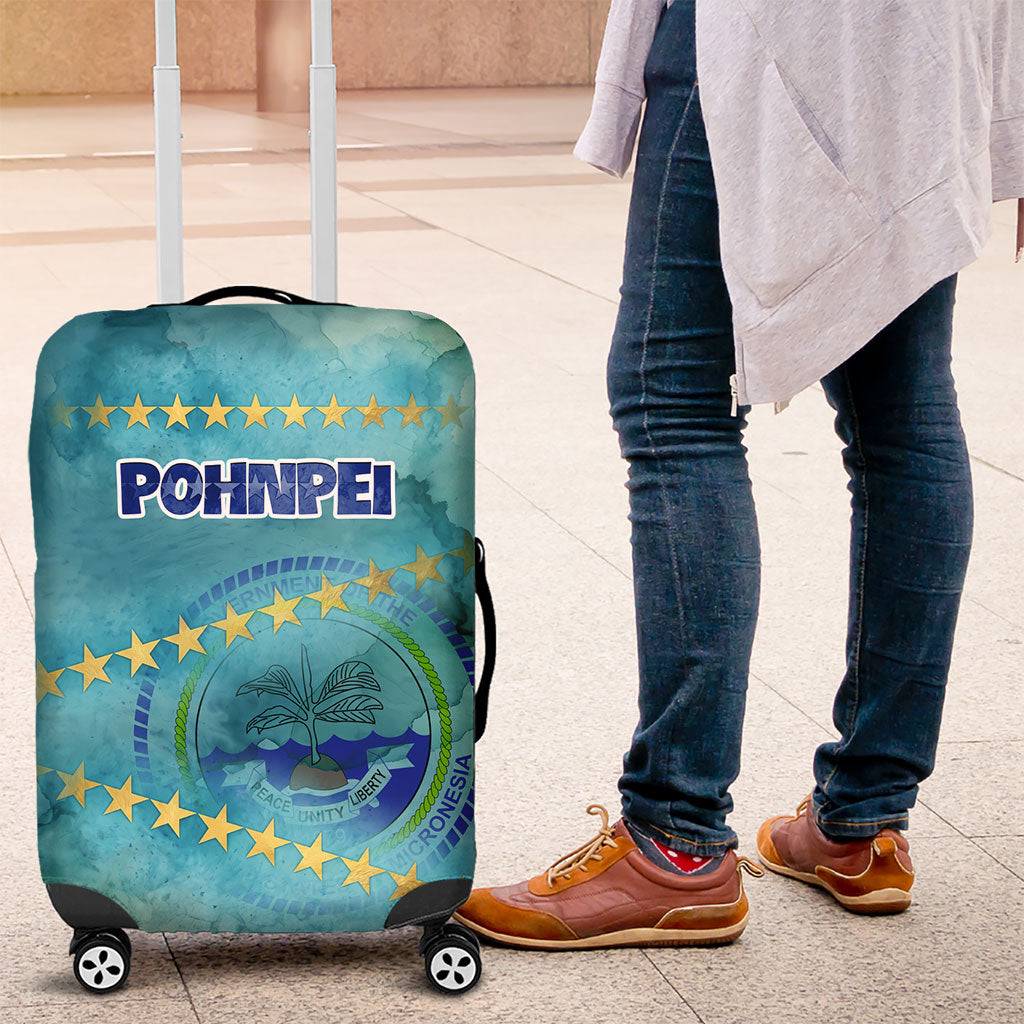 Pohnpei Federated States Of Micronesia Luggage Cover Watercolor Heritage Graphic Art With State Seal And Tropical Stars