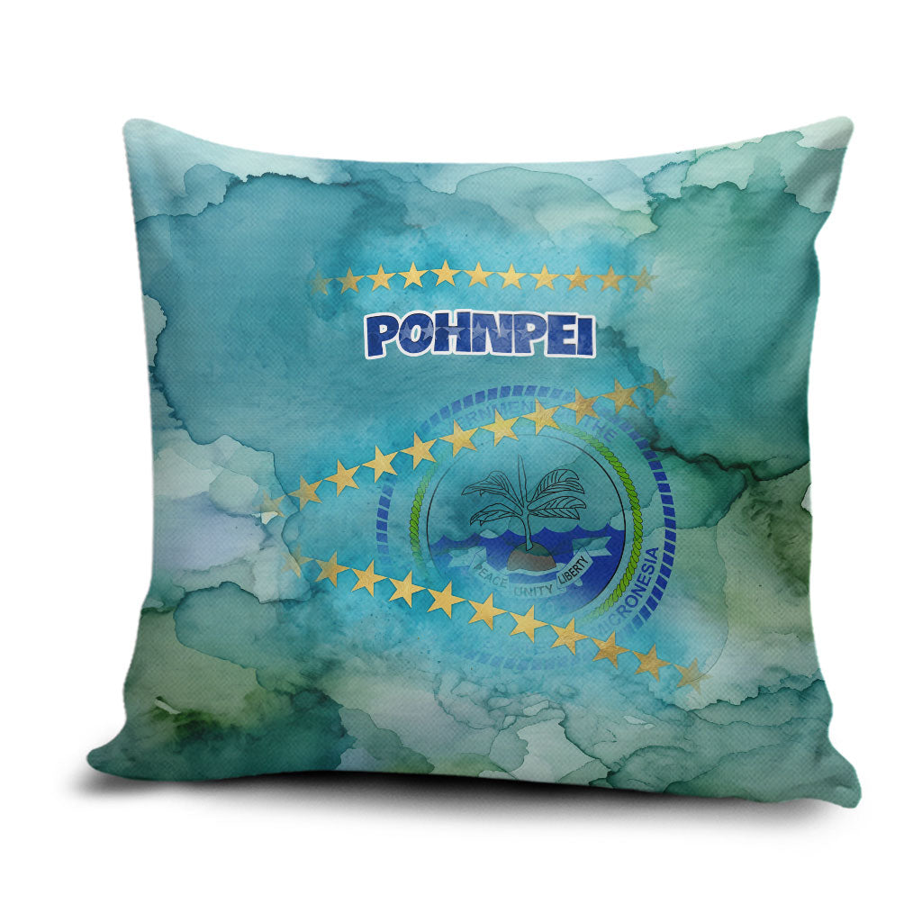 Pohnpei Federated States Of Micronesia Pillow Cover Watercolor Heritage Graphic Art With State Seal And Tropical Stars