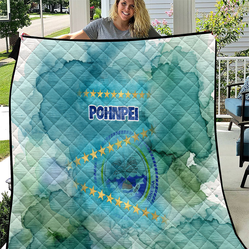 Pohnpei Federated States Of Micronesia Quilt Watercolor Heritage Graphic Art With State Seal And Tropical Stars