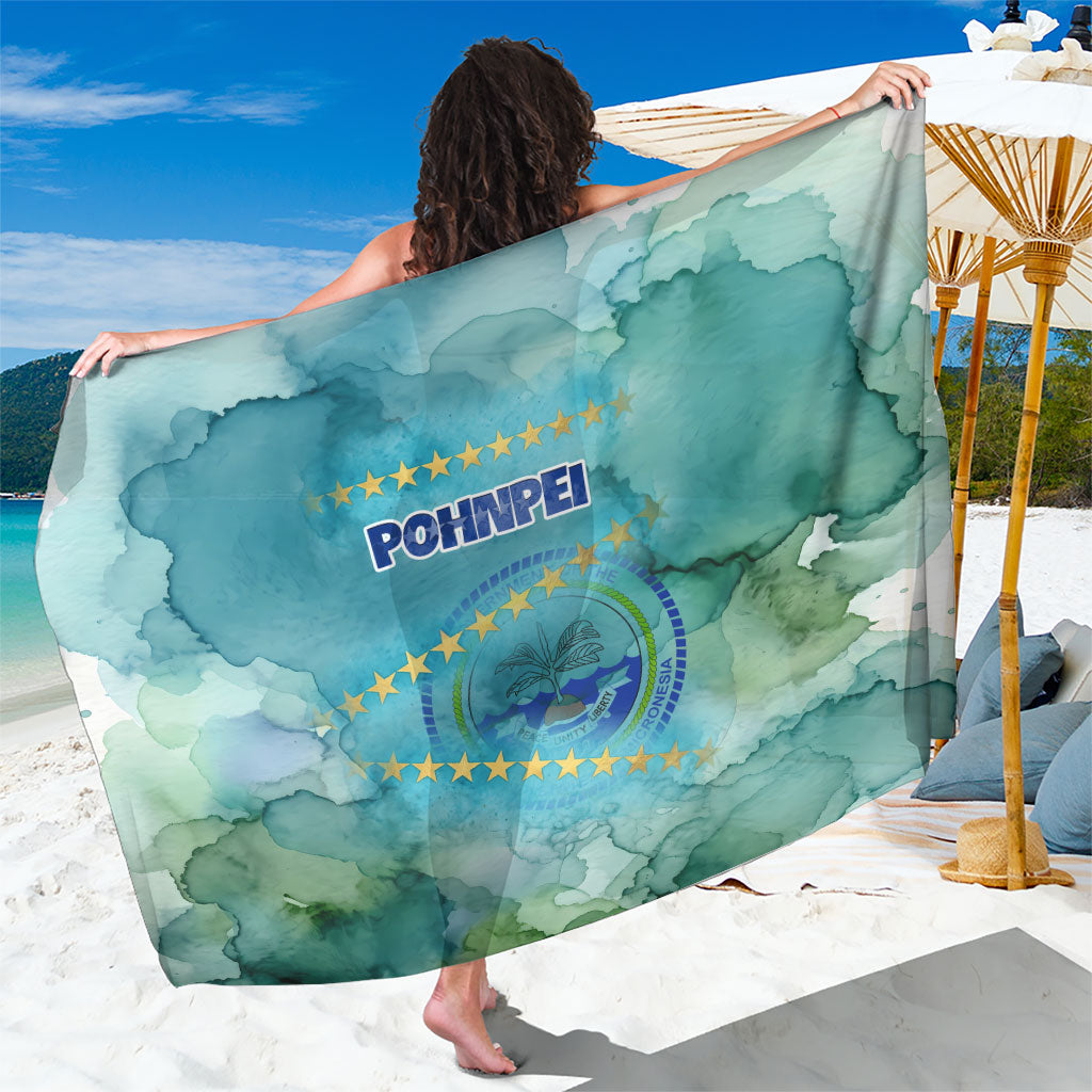 Pohnpei Federated States Of Micronesia Sarong Watercolor Heritage Graphic Art With State Seal And Tropical Stars