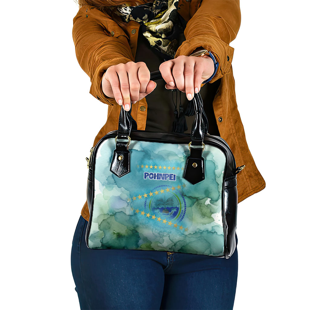 Pohnpei Federated States Of Micronesia Shoulder Handbag Watercolor Heritage Graphic Art With State Seal And Tropical Stars