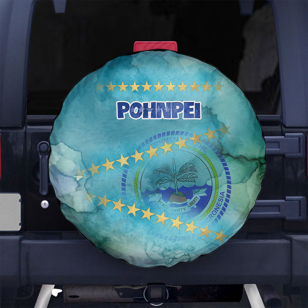 Pohnpei Federated States Of Micronesia Spare Tire Cover Watercolor Heritage Graphic Art With State Seal And Tropical Stars