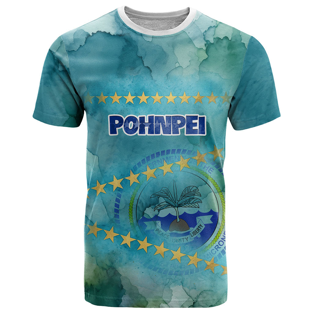 Pohnpei Federated States Of Micronesia T Shirt Watercolor Heritage Graphic Art With State Seal And Tropical Stars