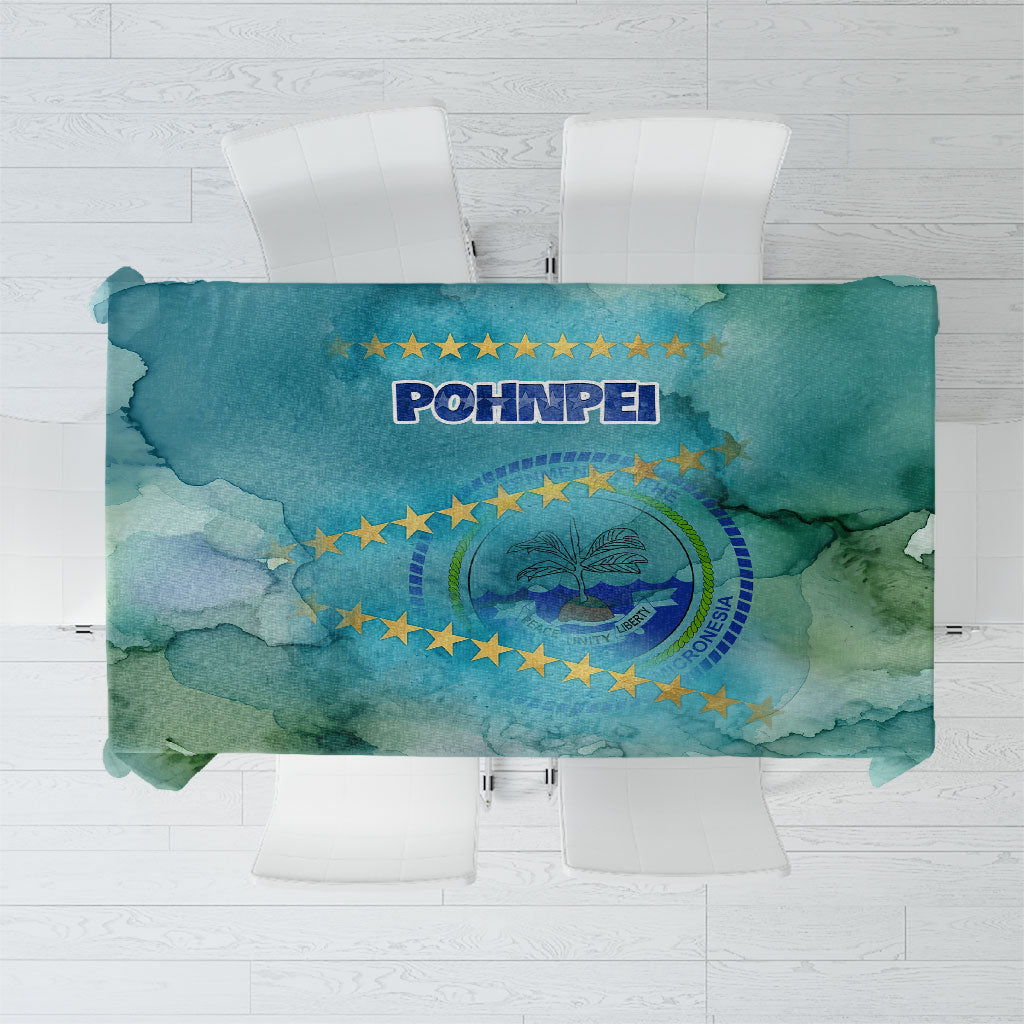Pohnpei Federated States Of Micronesia Tablecloth Watercolor Heritage Graphic Art With State Seal And Tropical Stars