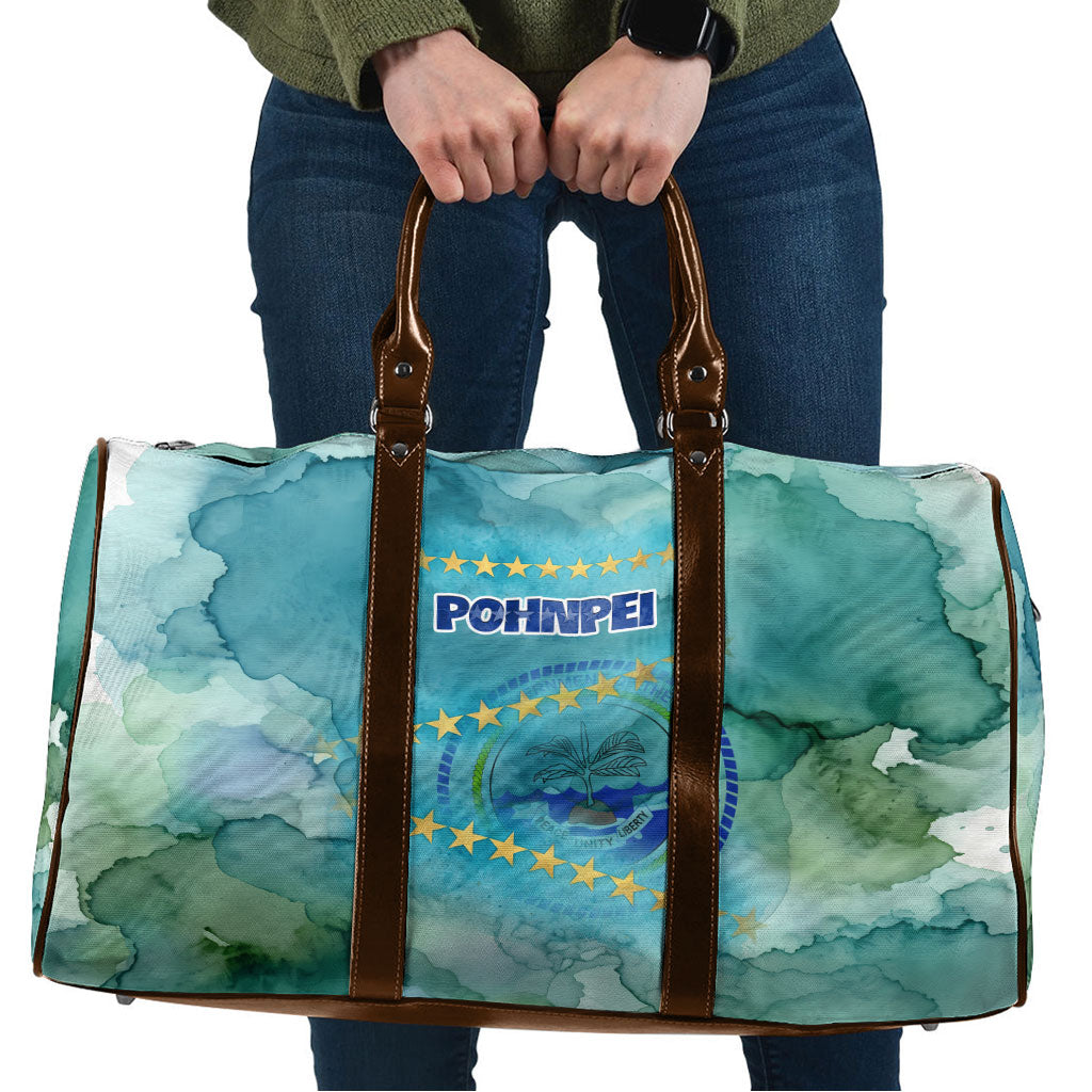 Pohnpei Federated States Of Micronesia Travel Bag Watercolor Heritage Graphic Art With State Seal And Tropical Stars