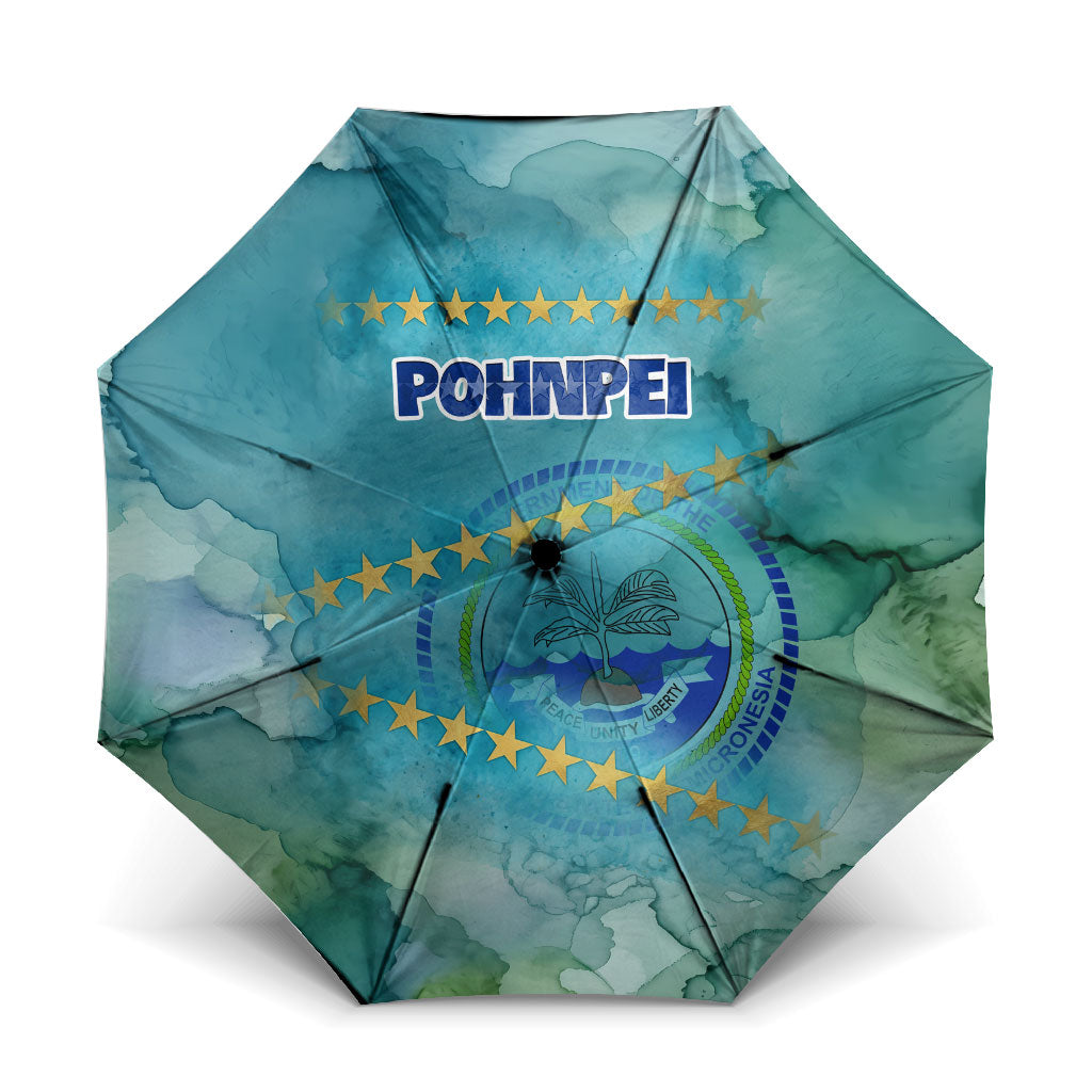 Pohnpei Federated States Of Micronesia Umbrella Watercolor Heritage Graphic Art With State Seal And Tropical Stars