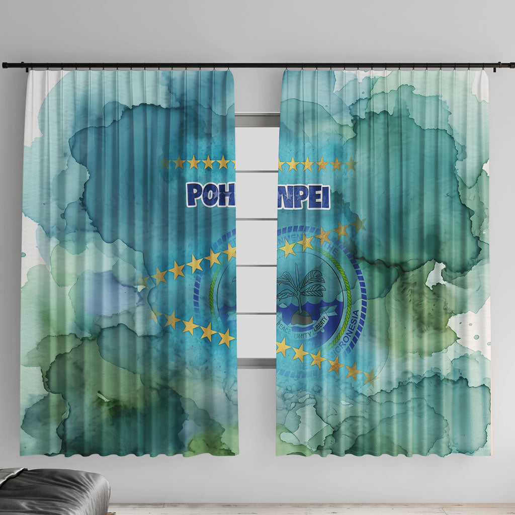 Pohnpei Federated States Of Micronesia Window Curtain Watercolor Heritage Graphic Art With State Seal And Tropical Stars
