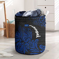 Pohnpei Federated States Of Micronesia Laundry Basket Polynesian Tribal Heritage Art With Blue Island Tattoo Patterns