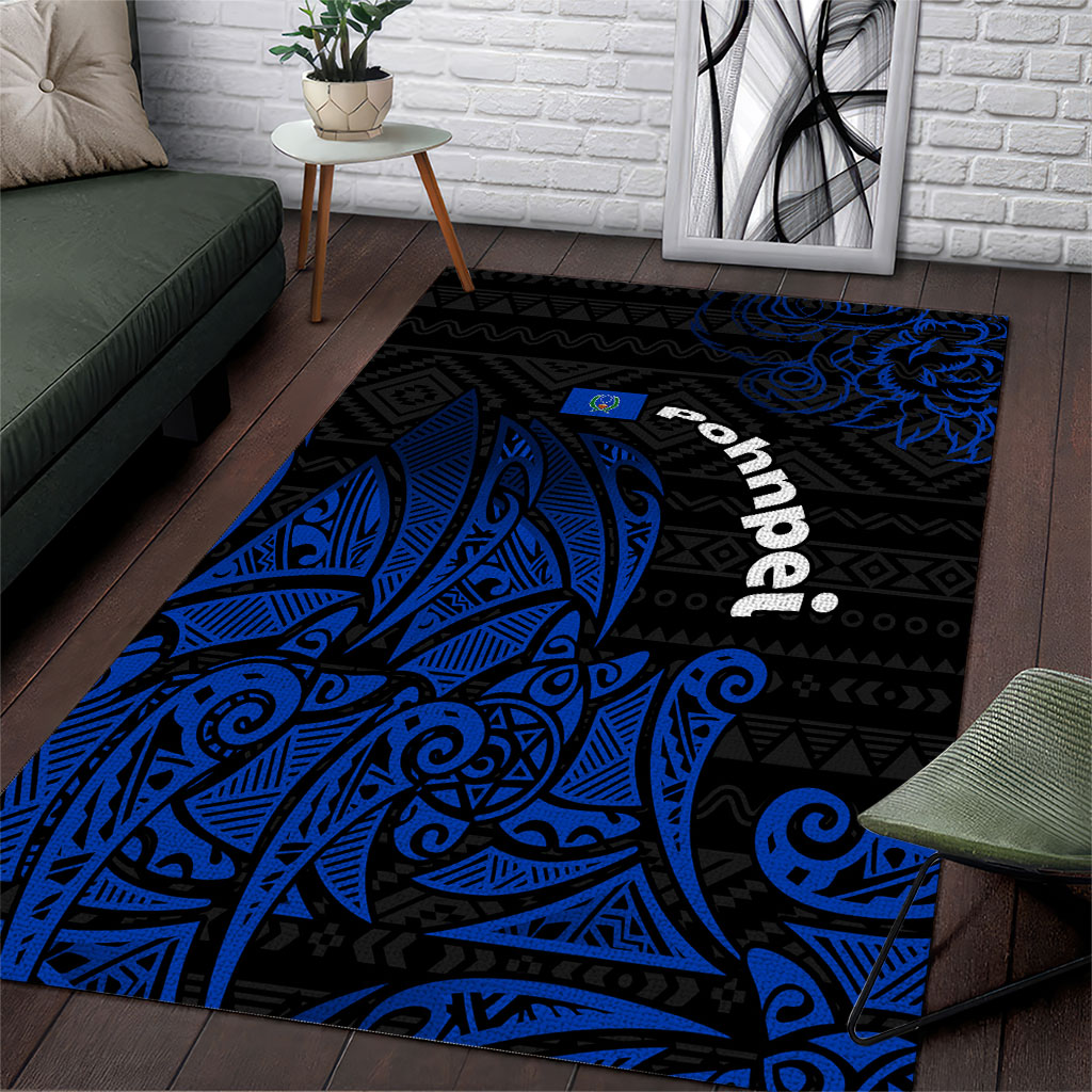 Pohnpei Federated States Of Micronesia Area Rug Polynesian Tribal Heritage Art With Blue Island Tattoo Patterns