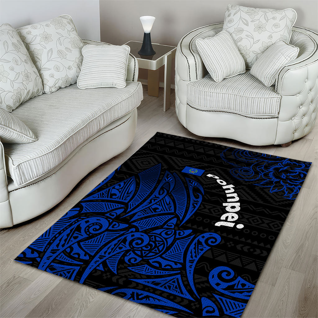 Pohnpei Federated States Of Micronesia Area Rug Polynesian Tribal Heritage Art With Blue Island Tattoo Patterns