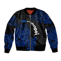 Pohnpei Federated States Of Micronesia Bomber Jacket Polynesian Tribal Heritage Art With Blue Island Tattoo Patterns