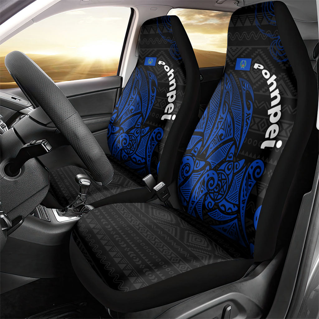 Pohnpei Federated States Of Micronesia Car Seat Cover Polynesian Tribal Heritage Art With Blue Island Tattoo Patterns