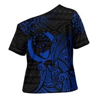 Pohnpei Federated States Of Micronesia Cross Shoulder Shirt Polynesian Tribal Heritage Art With Blue Island Tattoo Patterns