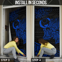 Pohnpei Federated States Of Micronesia Door Cover Polynesian Tribal Heritage Art With Blue Island Tattoo Patterns