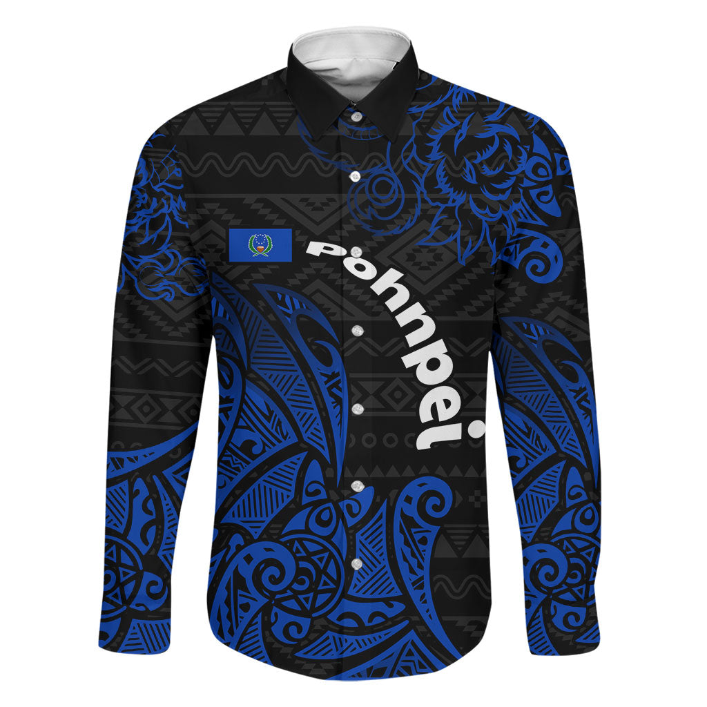 Pohnpei Federated States Of Micronesia Family Matching Long Sleeve Bodycon Dress and Hawaiian Shirt Polynesian Tribal Heritage Art With Blue Island Tattoo Patterns