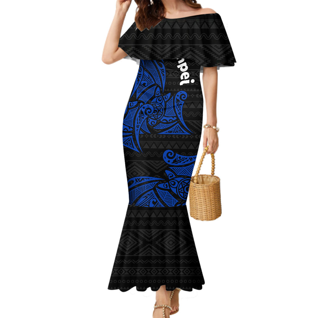 Pohnpei Federated States Of Micronesia Family Matching Mermaid Dress and Hawaiian Shirt Polynesian Tribal Heritage Art With Blue Island Tattoo Patterns