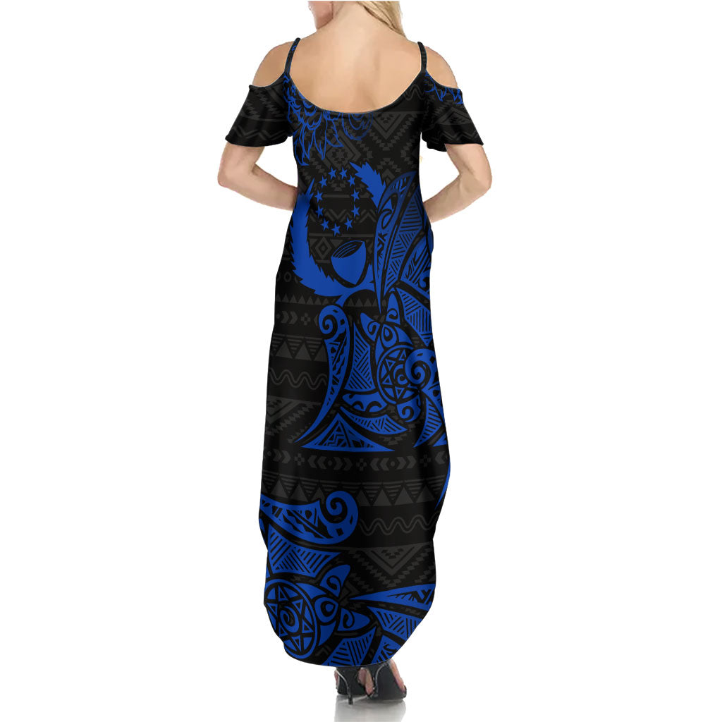 Pohnpei Federated States Of Micronesia Family Matching Summer Maxi Dress and Hawaiian Shirt Polynesian Tribal Heritage Art With Blue Island Tattoo Patterns TS04 - Polynesian Pride