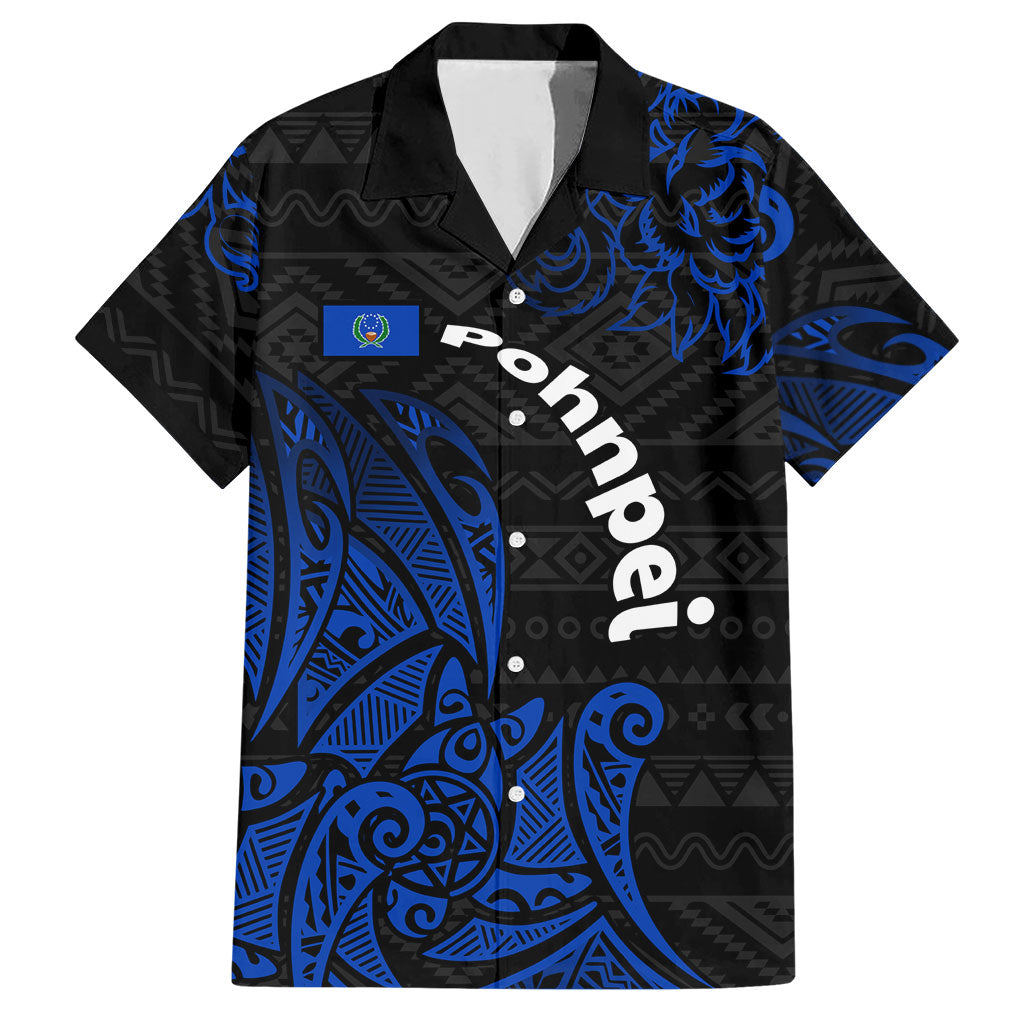 Pohnpei Federated States Of Micronesia Hawaiian Shirt Polynesian Tribal Heritage Art With Blue Island Tattoo Patterns