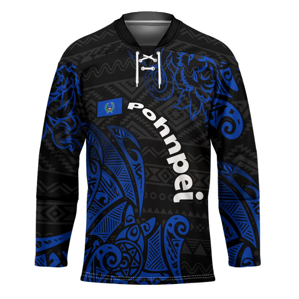 Pohnpei Federated States Of Micronesia Hockey Jersey Polynesian Tribal Heritage Art With Blue Island Tattoo Patterns