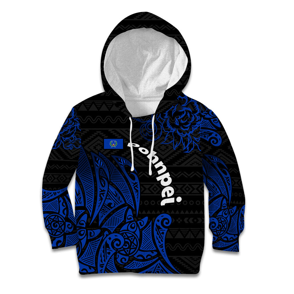 Pohnpei Federated States Of Micronesia Kid Hoodie Polynesian Tribal Heritage Art With Blue Island Tattoo Patterns