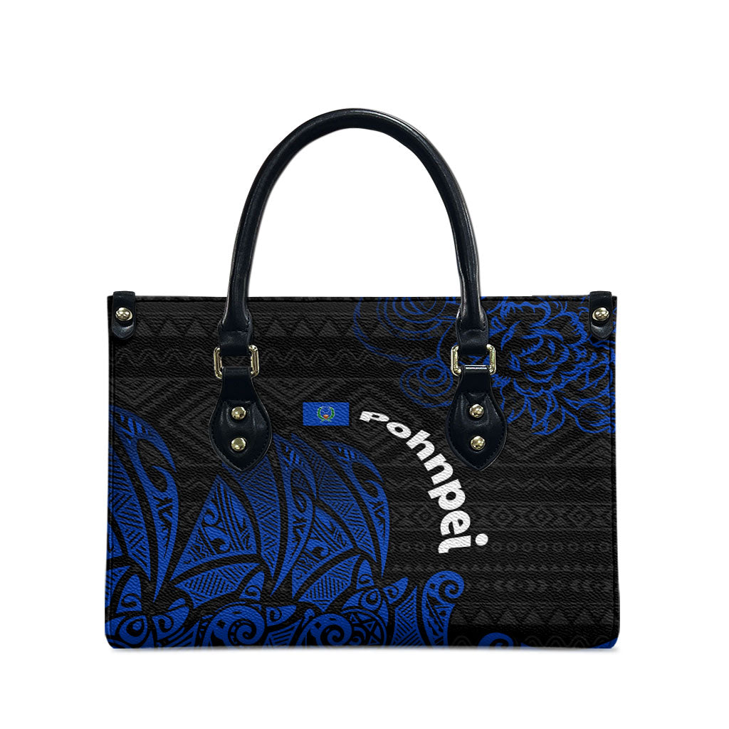 Pohnpei Federated States Of Micronesia Leather Bag Polynesian Tribal Heritage Art With Blue Island Tattoo Patterns