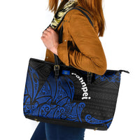 Pohnpei Federated States Of Micronesia Leather Tote Bag Polynesian Tribal Heritage Art With Blue Island Tattoo Patterns