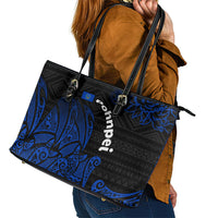 Pohnpei Federated States Of Micronesia Leather Tote Bag Polynesian Tribal Heritage Art With Blue Island Tattoo Patterns