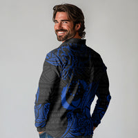 Pohnpei Federated States Of Micronesia Long Sleeve Polo Shirt Polynesian Tribal Heritage Art With Blue Island Tattoo Patterns