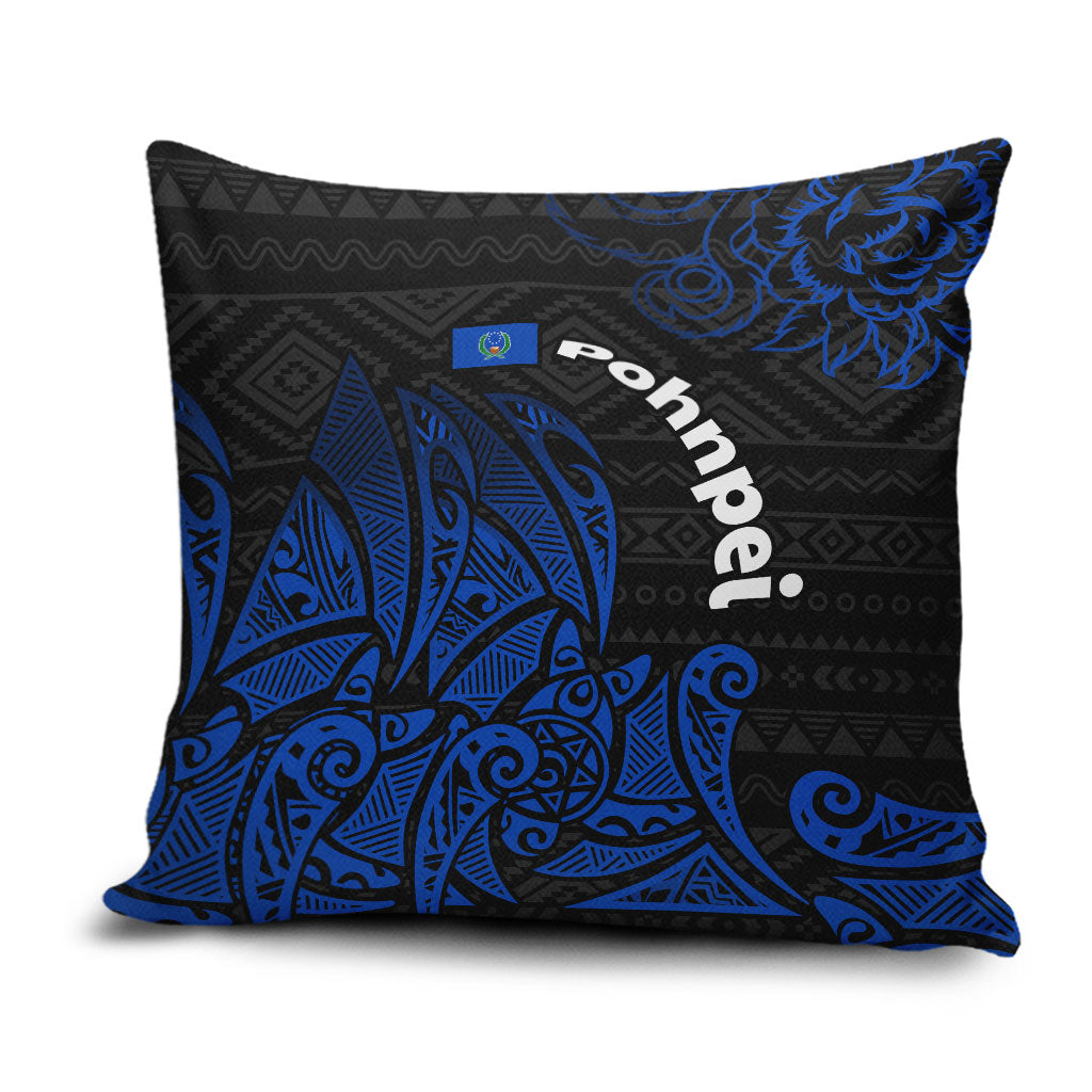 Pohnpei Federated States Of Micronesia Pillow Cover Polynesian Tribal Heritage Art With Blue Island Tattoo Patterns
