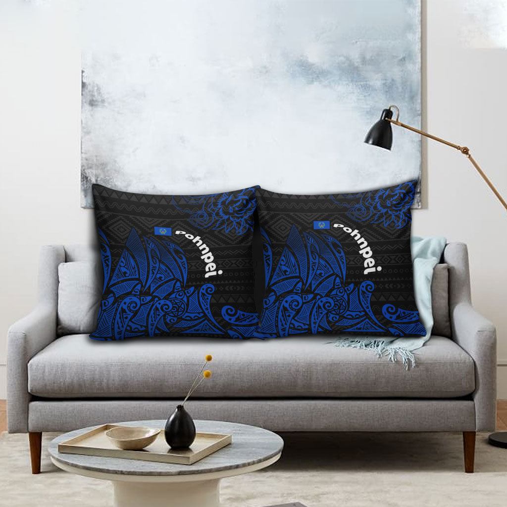 Pohnpei Federated States Of Micronesia Pillow Cover Polynesian Tribal Heritage Art With Blue Island Tattoo Patterns