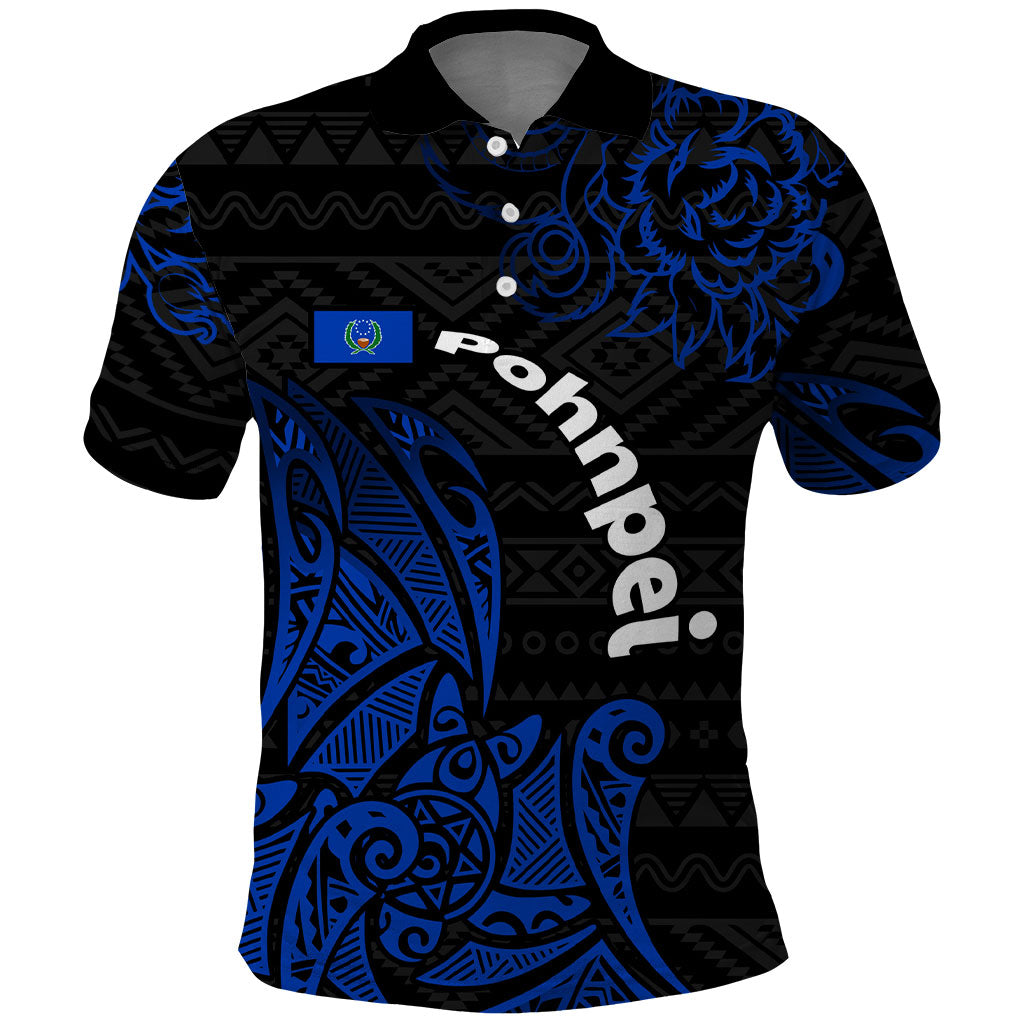 Pohnpei Federated States Of Micronesia Polo Shirt Polynesian Tribal Heritage Art With Blue Island Tattoo Patterns