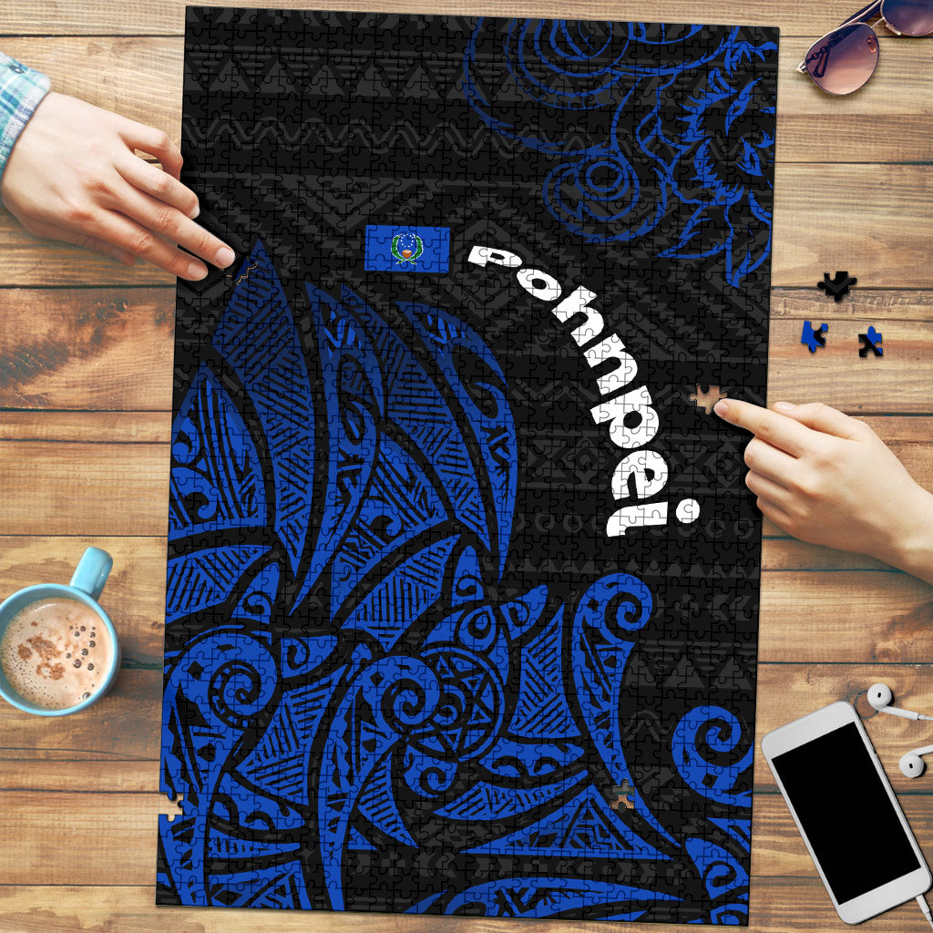 Pohnpei Federated States Of Micronesia Puzzle Polynesian Tribal Heritage Art With Blue Island Tattoo Patterns