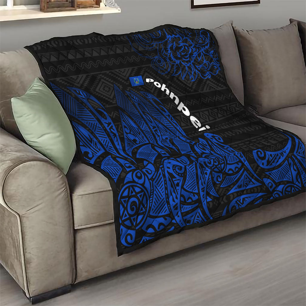 Pohnpei Federated States Of Micronesia Quilt Polynesian Tribal Heritage Art With Blue Island Tattoo Patterns
