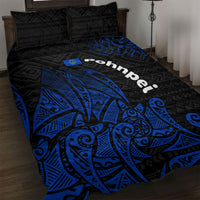 Pohnpei Federated States Of Micronesia Quilt Bed Set Polynesian Tribal Heritage Art With Blue Island Tattoo Patterns