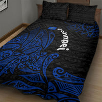 Pohnpei Federated States Of Micronesia Quilt Bed Set Polynesian Tribal Heritage Art With Blue Island Tattoo Patterns