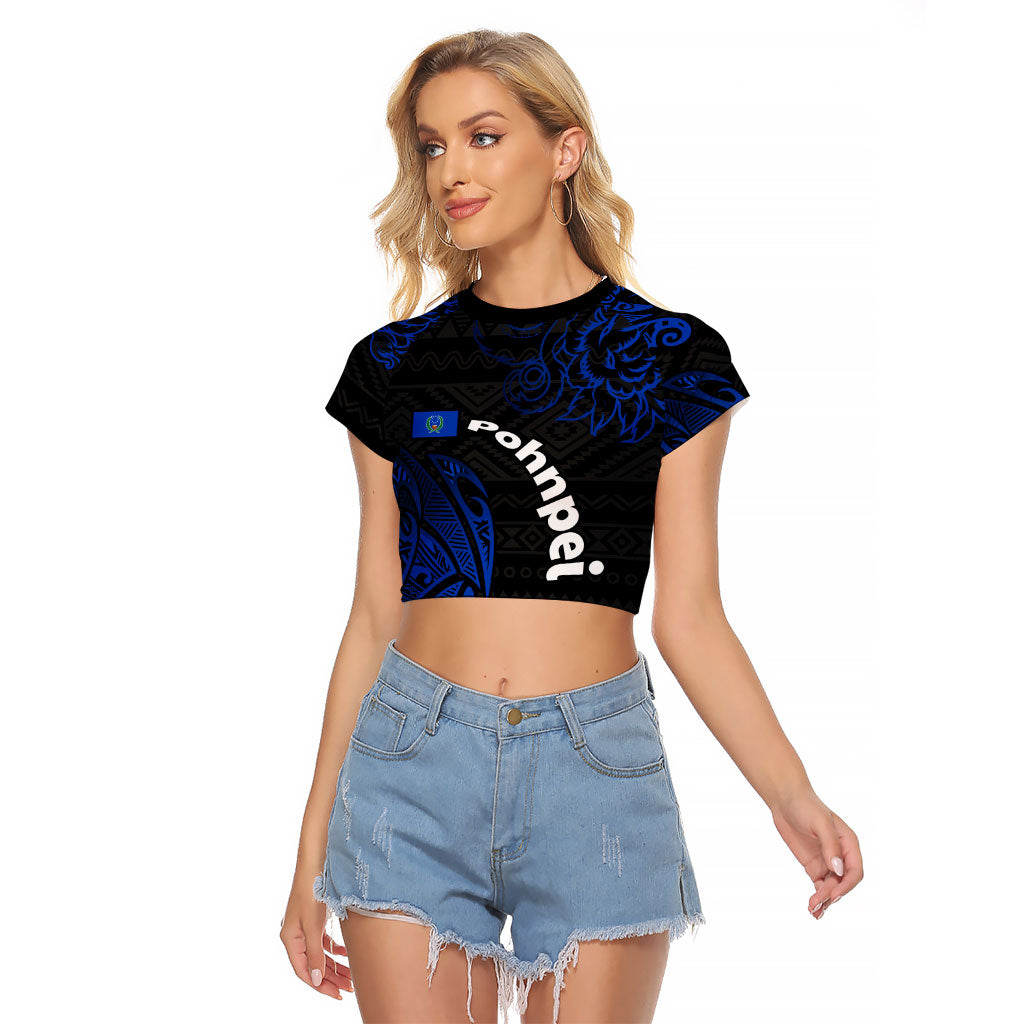 Pohnpei Federated States Of Micronesia Raglan Cropped T Shirt Polynesian Tribal Heritage Art With Blue Island Tattoo Patterns