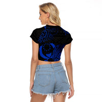 Pohnpei Federated States Of Micronesia Raglan Cropped T Shirt Polynesian Tribal Heritage Art With Blue Island Tattoo Patterns
