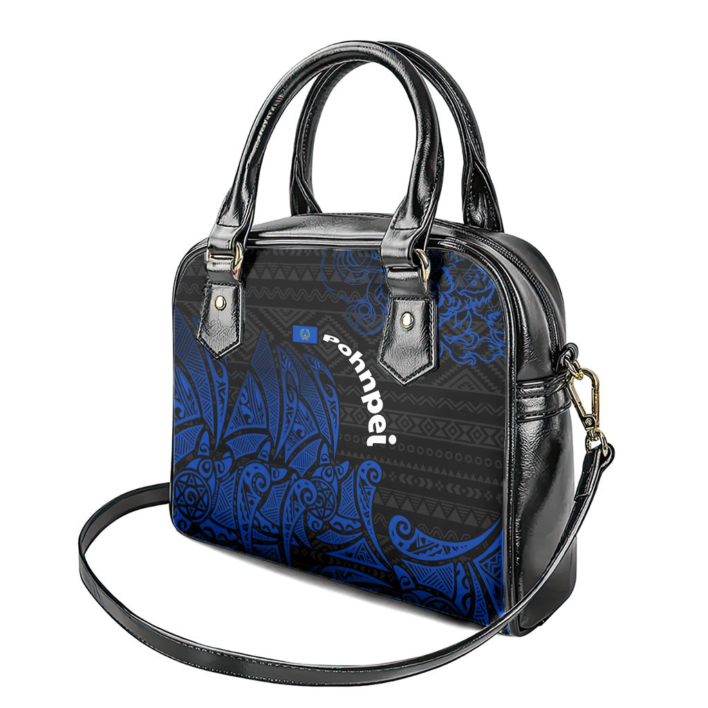 Pohnpei Federated States Of Micronesia Shoulder Handbag Polynesian Tribal Heritage Art With Blue Island Tattoo Patterns