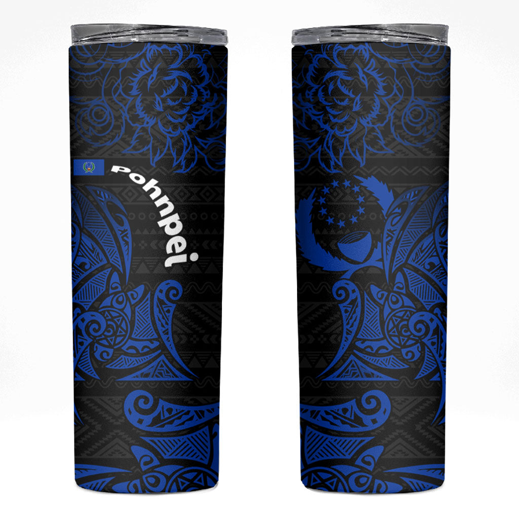 Pohnpei Federated States Of Micronesia Skinny Tumbler Polynesian Tribal Heritage Art With Blue Island Tattoo Patterns