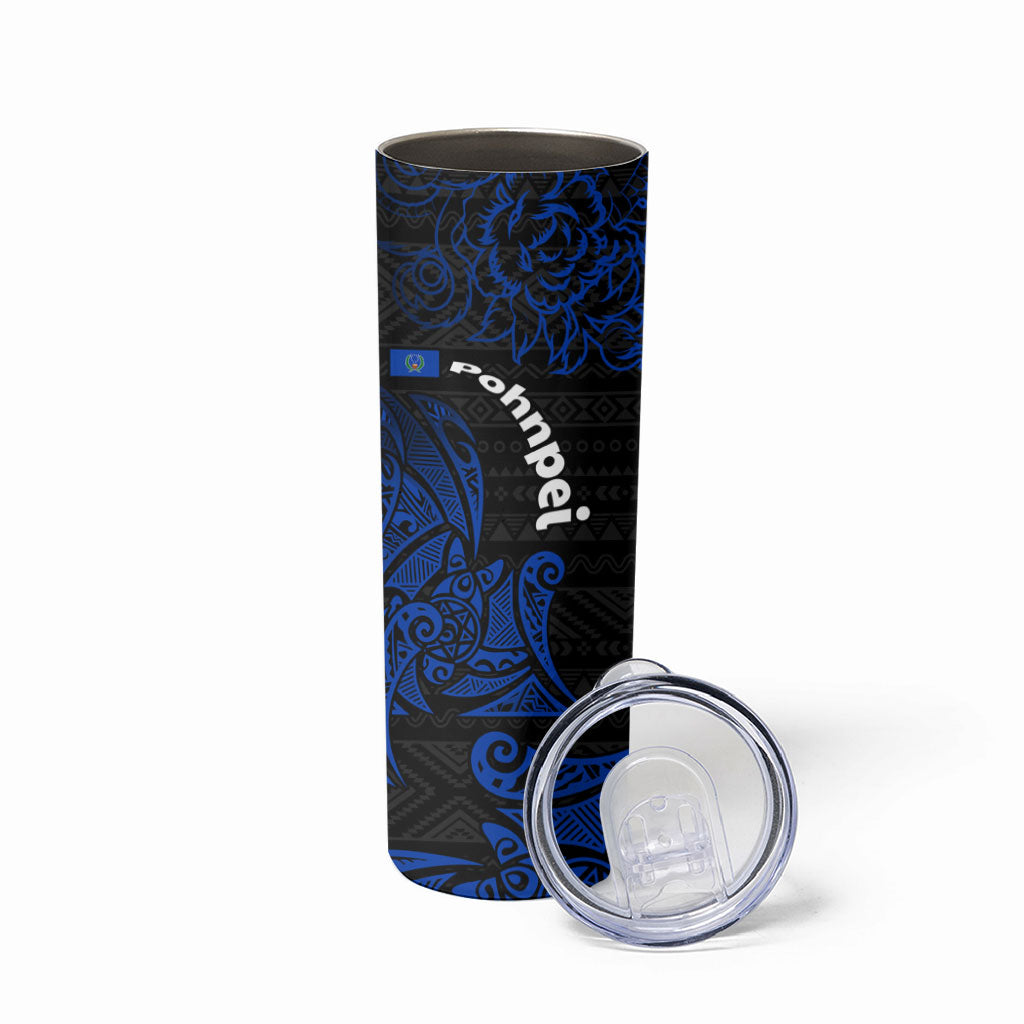 Pohnpei Federated States Of Micronesia Skinny Tumbler Polynesian Tribal Heritage Art With Blue Island Tattoo Patterns TS04 - Polynesian Pride