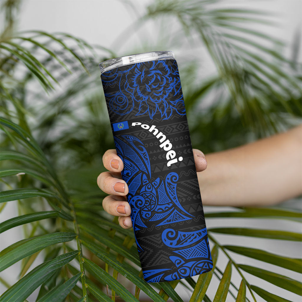 Pohnpei Federated States Of Micronesia Skinny Tumbler Polynesian Tribal Heritage Art With Blue Island Tattoo Patterns TS04 - Polynesian Pride