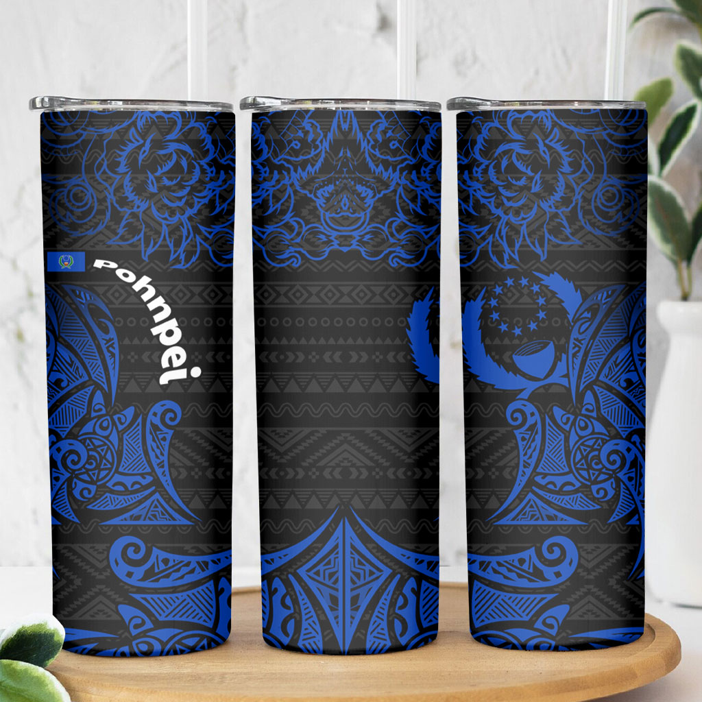 Pohnpei Federated States Of Micronesia Skinny Tumbler Polynesian Tribal Heritage Art With Blue Island Tattoo Patterns TS04 - Polynesian Pride