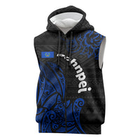 Pohnpei Federated States Of Micronesia Sleeveless Zip Hoodie Polynesian Tribal Heritage Art With Blue Island Tattoo Patterns