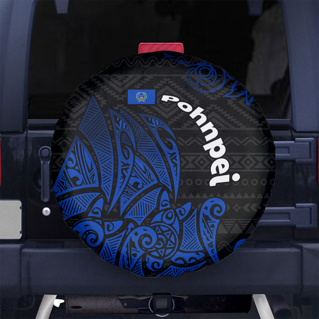 Pohnpei Federated States Of Micronesia Spare Tire Cover Polynesian Tribal Heritage Art With Blue Island Tattoo Patterns
