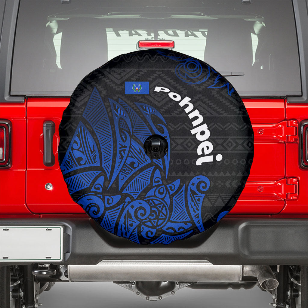 Pohnpei Federated States Of Micronesia Spare Tire Cover Polynesian Tribal Heritage Art With Blue Island Tattoo Patterns
