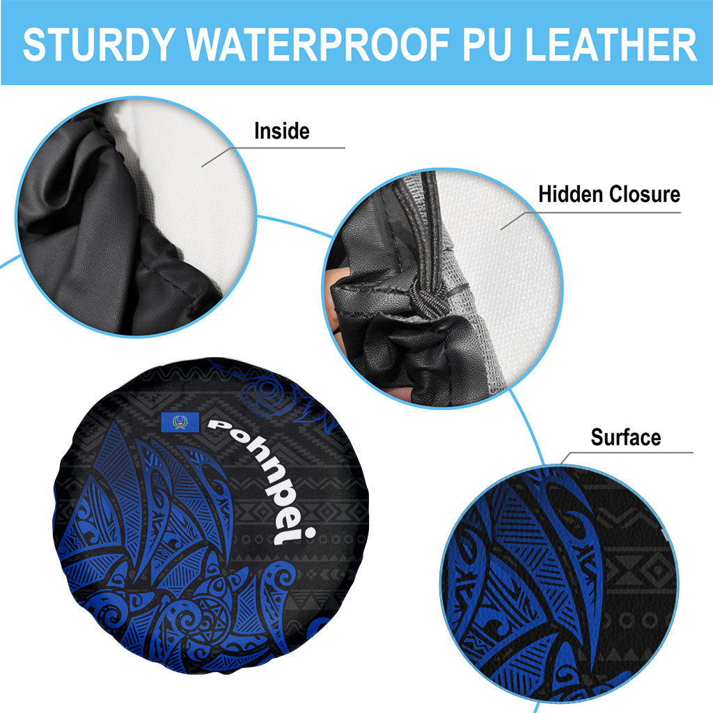 Pohnpei Federated States Of Micronesia Spare Tire Cover Polynesian Tribal Heritage Art With Blue Island Tattoo Patterns