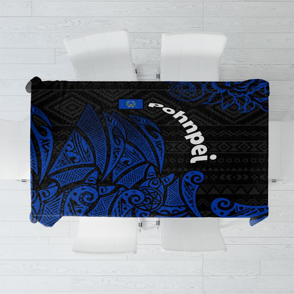 Pohnpei Federated States Of Micronesia Tablecloth Polynesian Tribal Heritage Art With Blue Island Tattoo Patterns