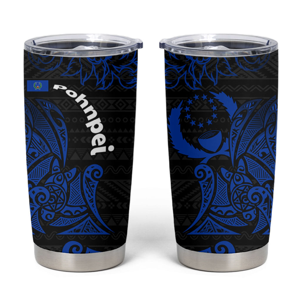 Pohnpei Federated States Of Micronesia Tumbler Cup Polynesian Tribal Heritage Art With Blue Island Tattoo Patterns