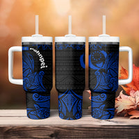 Pohnpei Federated States Of Micronesia Tumbler With Handle Polynesian Tribal Heritage Art With Blue Island Tattoo Patterns