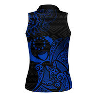 Pohnpei Federated States Of Micronesia Women Sleeveless Polo Shirt Polynesian Tribal Heritage Art With Blue Island Tattoo Patterns TS04 - Polynesian Pride